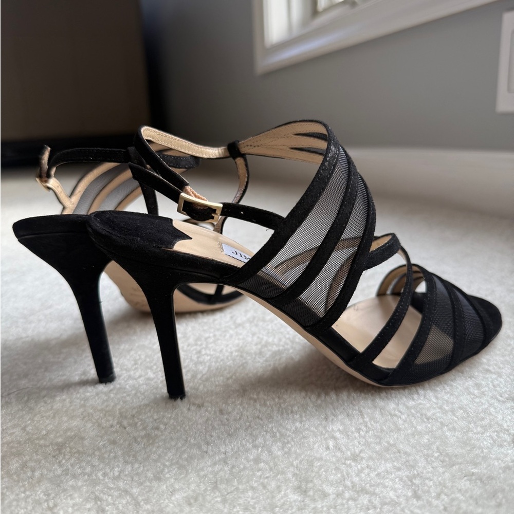 SOLD Jimmy Choo Vora Suede And Mesh Black Strappy Sandals Size 38 New In Box - Picture 2 of 8